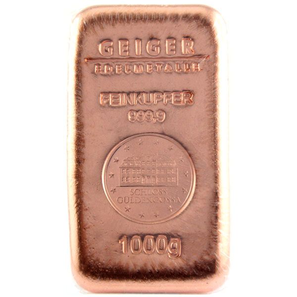 1kg Kupferbarren - LEV / Geiger - gegossen - Feinkupfer 999.9