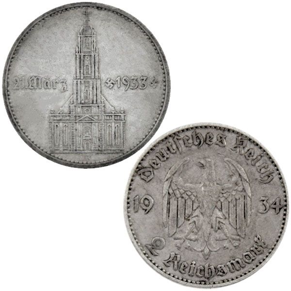 2 Reichsmark Silbermünze - Garnisonkirche mit Datum J.355
