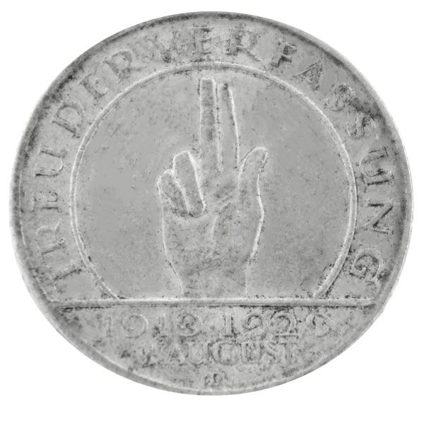 3 Mark Weimarer Reichsverfassung Schwurhand 1929 A - J.340