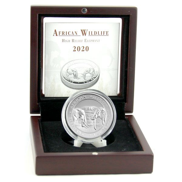 1 Oz Silber - Somalia - Elefant 2020 - Proof High Relief