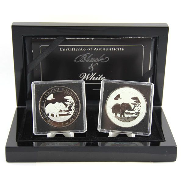 2x 1 Oz Silber - Somalia - Elefant 2019 - Black & White - Edition