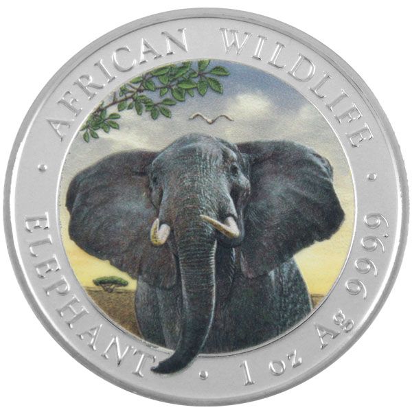 1 Oz Silber - Somalia - Elefant 2021 - coloriert