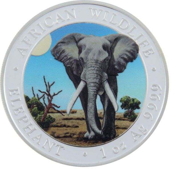1 Oz Silber - Somalia - Elefant 2025 - coloriert