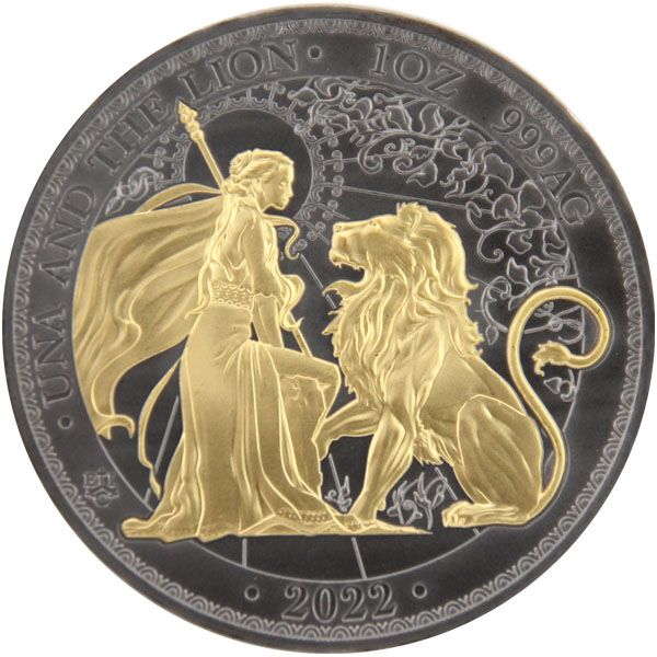 1 Oz Silber - St. Helena - Una and the Lion 2022 Black Ruthenium teilvergoldet