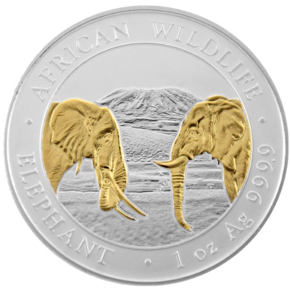 1 Oz Silber - Somalia - Elefant 2020 - teilvergoldet