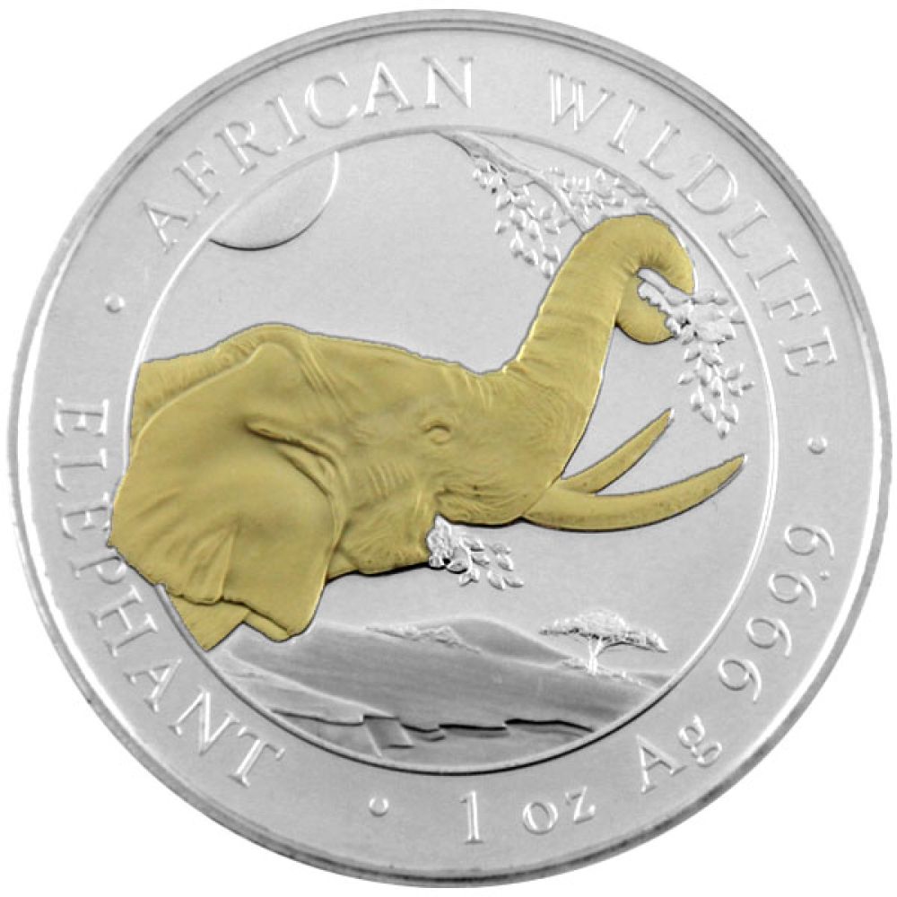 1 Oz Silber - Somalia - Elefant 2023 - teilvergoldet