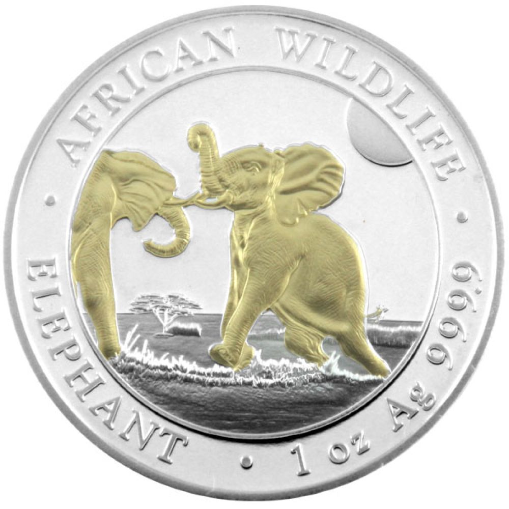 1 Oz Silber - Somalia - Elefant 2024 - teilvergoldet