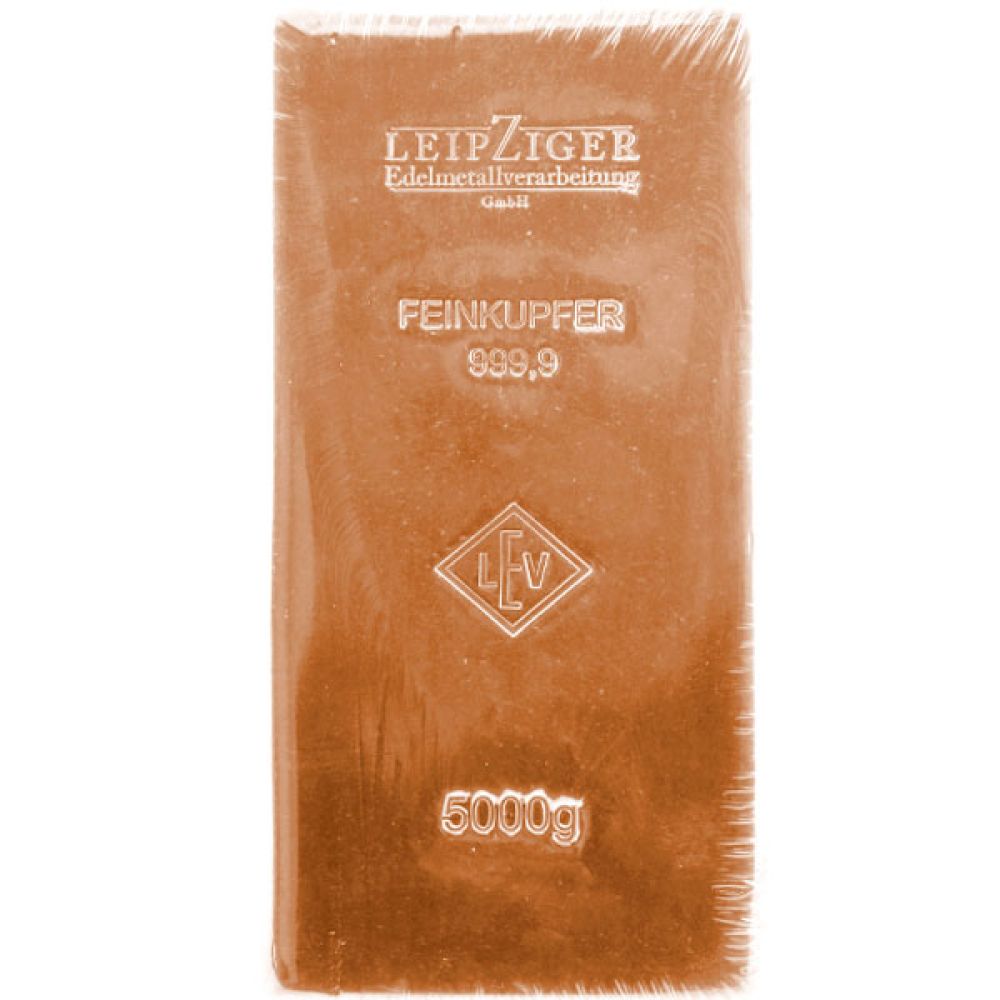 5kg Kupferbarren - LEV / Geiger - gegossen - Feinkupfer 999.9