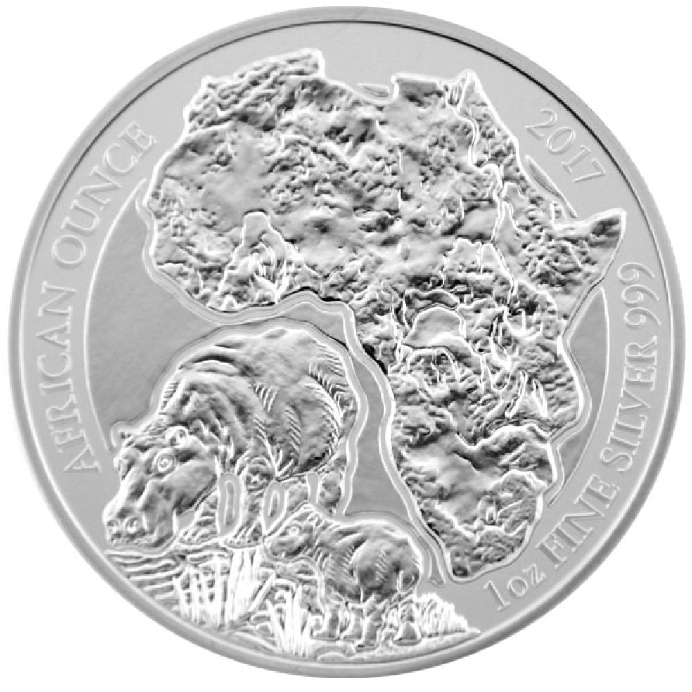 1 Oz Silber - Ruanda - African Ounce - Flusspferd 2017 - PP in Kapsel