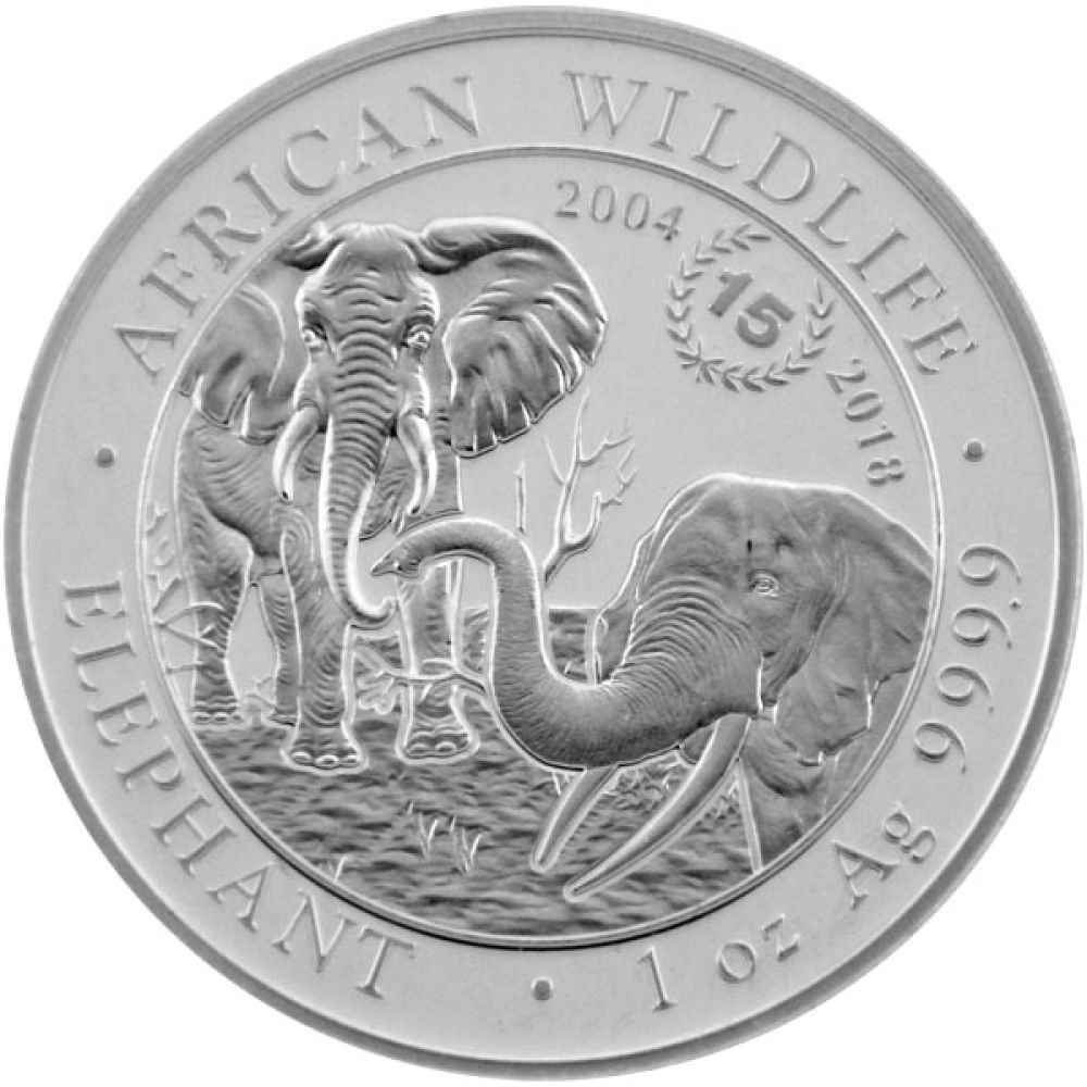 1 Oz Silber - Somalia - Elefant 2018 - 15 Jahre Jubiläum